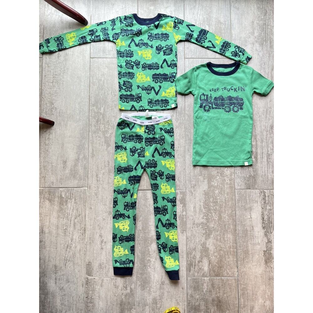 Baby Gap Toddler Boys 3 Piece Pajama Set Pjs Green Tractor KEEP TRUCKIN' 5T 5